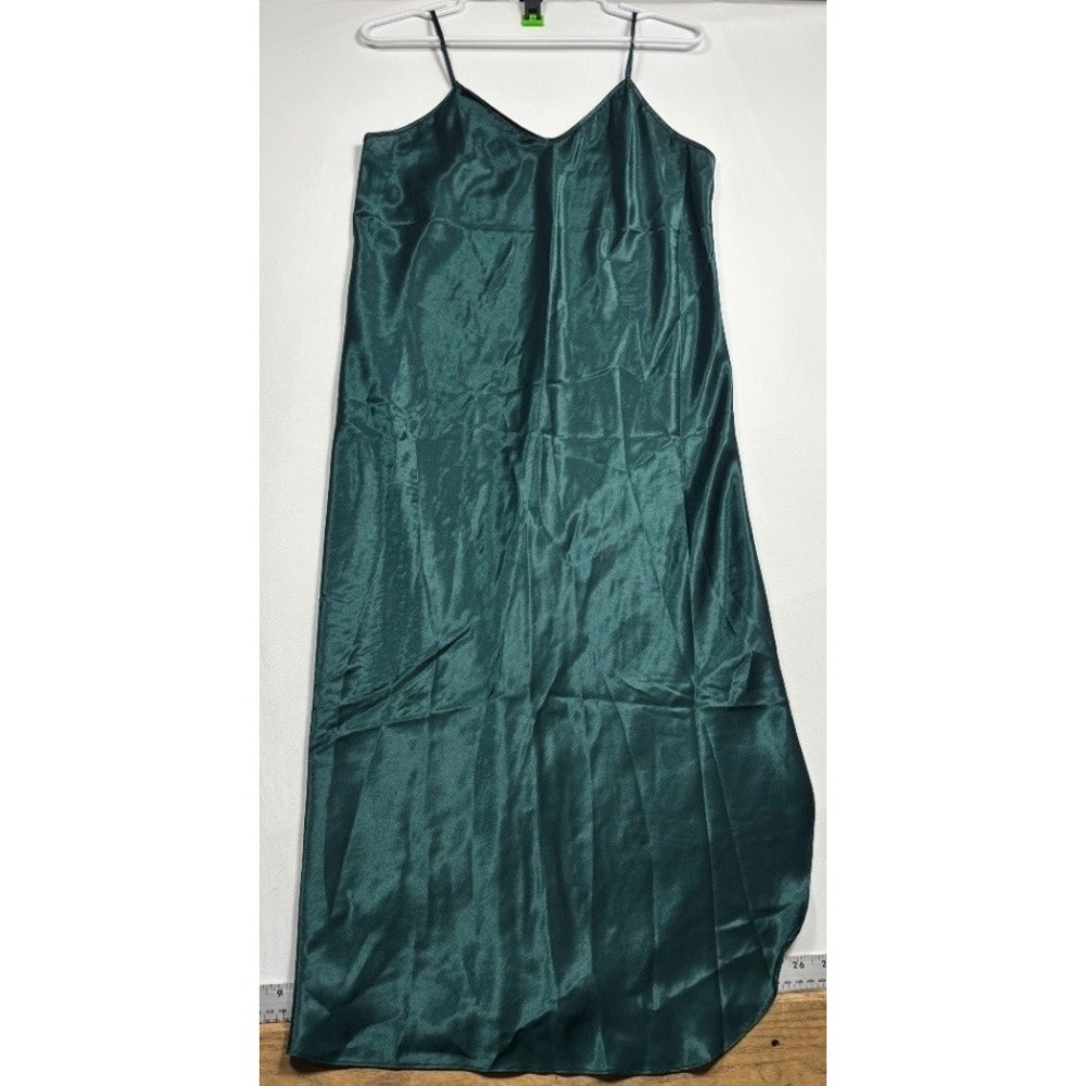 Alexandra Nicole Women's Emerald Teal Satin Slip Maxi Dress V Neck Strappy Small